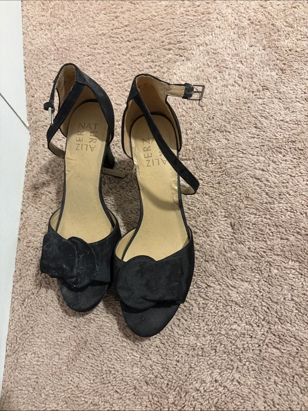 Naturalizer Black Open-Toe Ankle Strap Heels with Bow